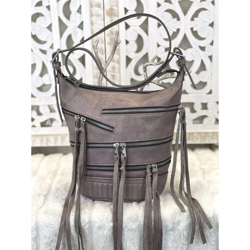 ASH "Babe" Elephant Gray Leather Zipper Bucket Crossbody Shoulder Bag Purse HTF!